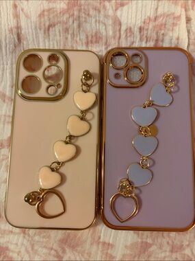 Set of 2 Heart Charm Phone Cases- Pink and Lavender IPhone 14